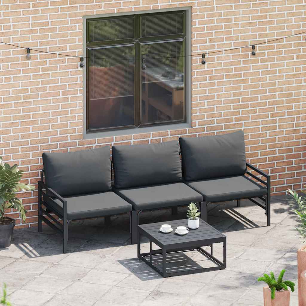 vidaXL Zestaw Sof na Ogród z poduszką 4 pcs Czarny Stal