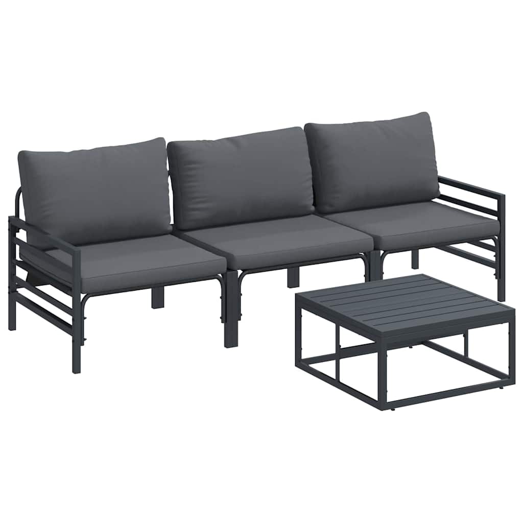 vidaXL Zestaw Sof na Ogród z poduszką 4 pcs Czarny Stal