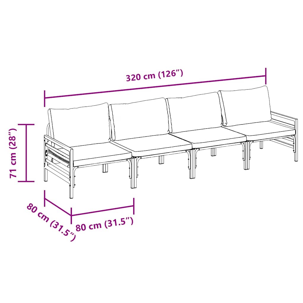 vidaXL Zestaw Sof na Ogród z poduszką 4 pcs Czarny Stal