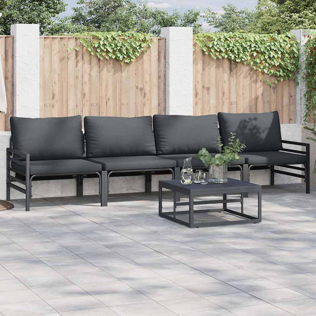 vidaXL Zestaw Sof na Ogród z poduszką 5 pcs Czarny Stal