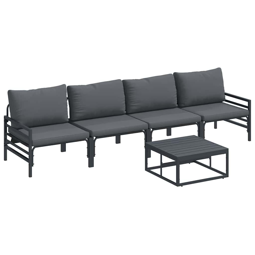 vidaXL Zestaw Sof na Ogród z poduszką 5 pcs Czarny Stal