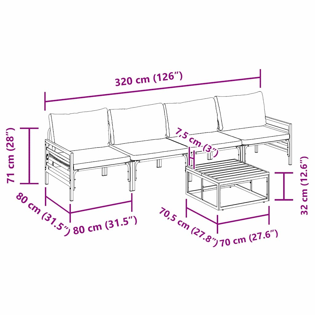 vidaXL Zestaw Sof na Ogród z poduszką 5 pcs Czarny Stal