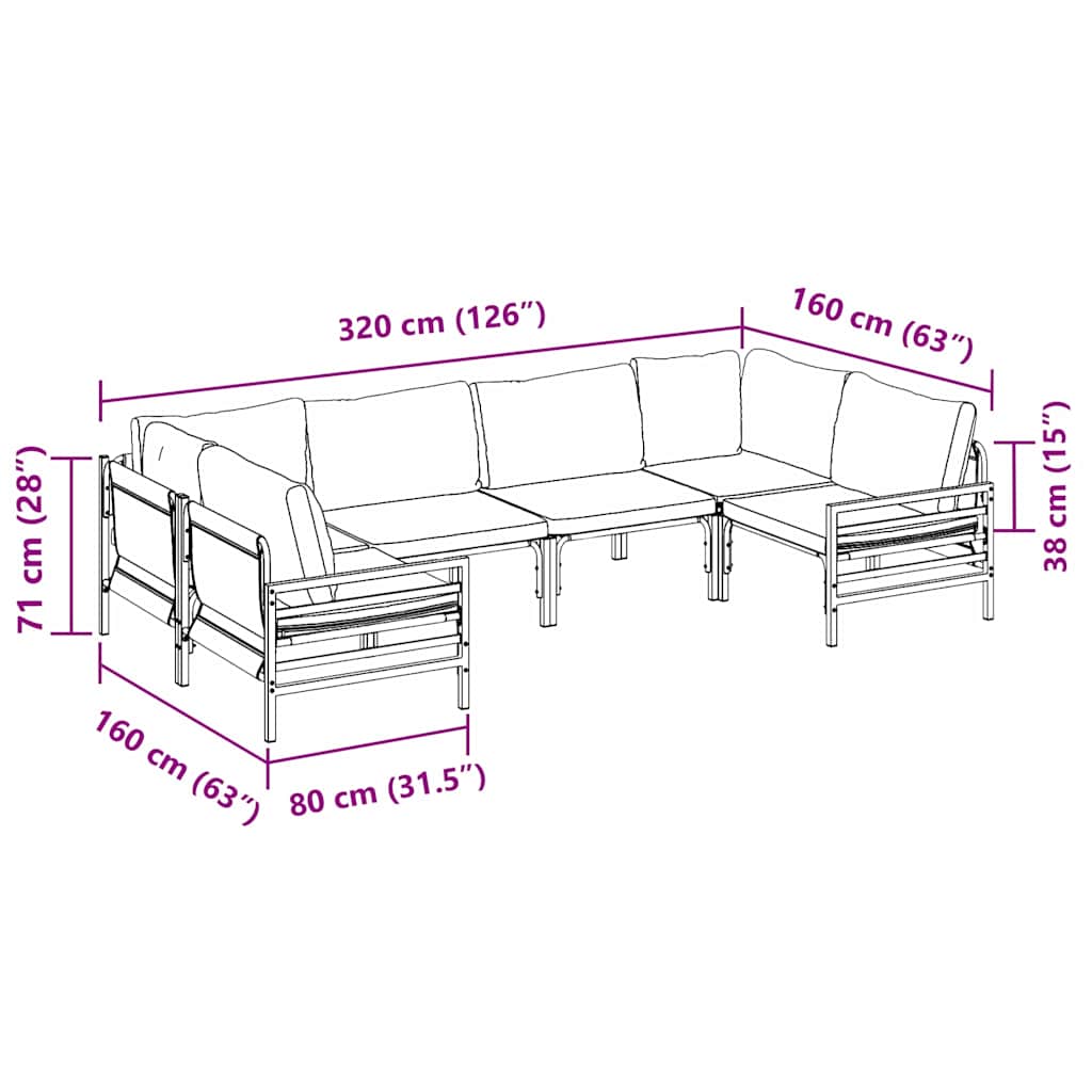vidaXL Zestaw Sof na Ogród z poduszką 6 pcs Czarny Stal