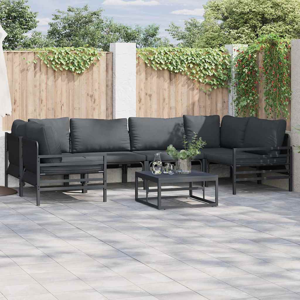 vidaXL Zestaw Sof na Ogród z poduszką 7 pcs Czarny Stal