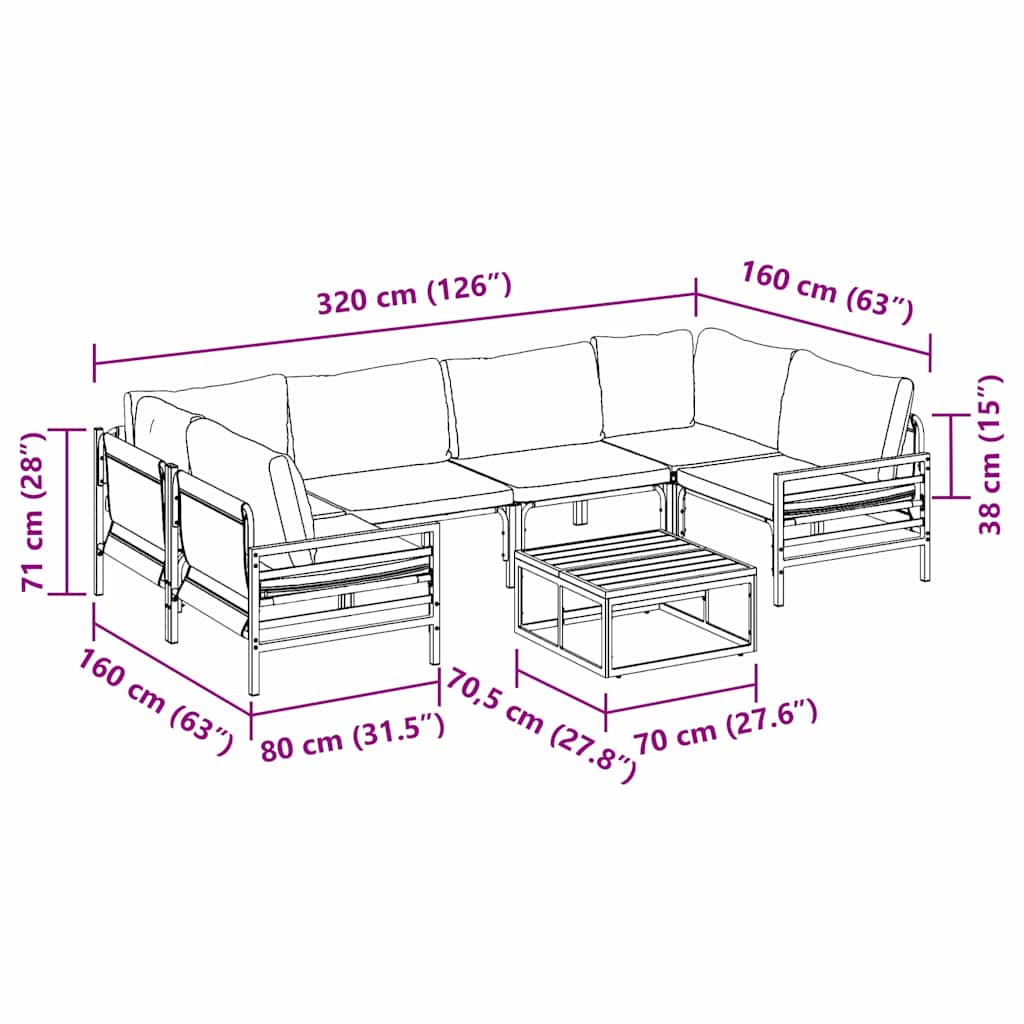 vidaXL Zestaw Sof na Ogród z poduszką 7 pcs Czarny Stal