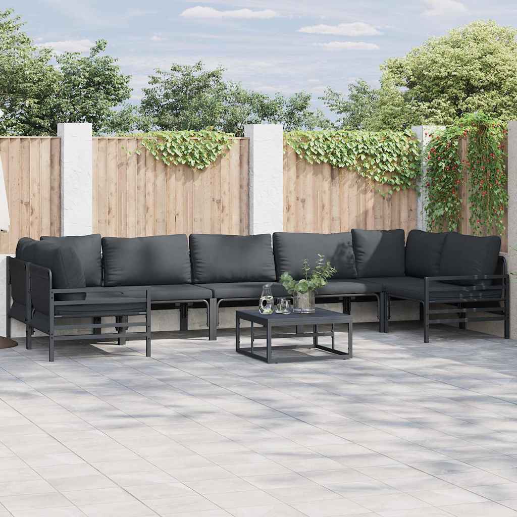 vidaXL Zestaw Sof na Ogród z poduszką 7 pcs Czarny Stal