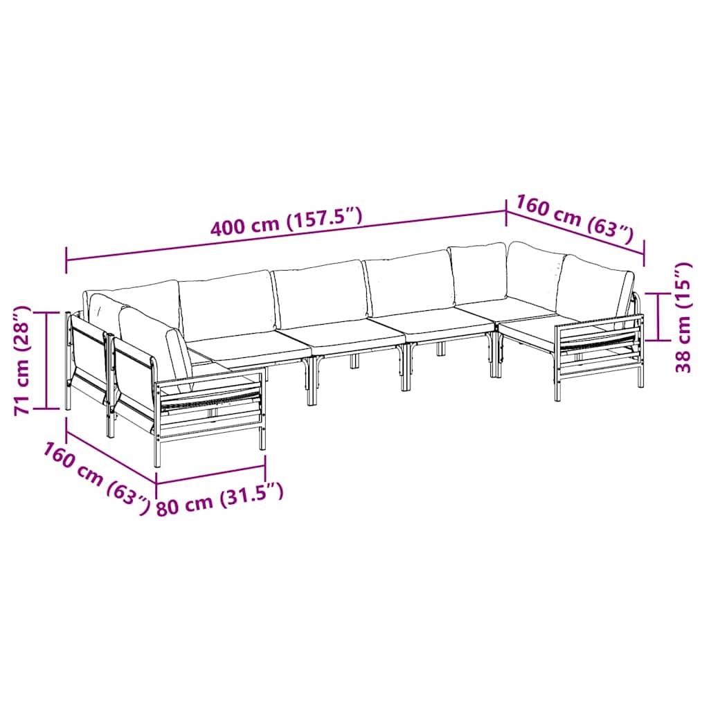 vidaXL Zestaw Sof na Ogród z poduszką 7 pcs Czarny Stal