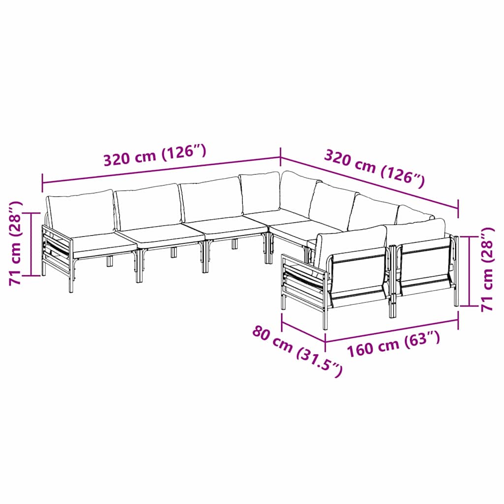 vidaXL Zestaw Sof na Ogród z poduszką 8 pcs Czarny Stal