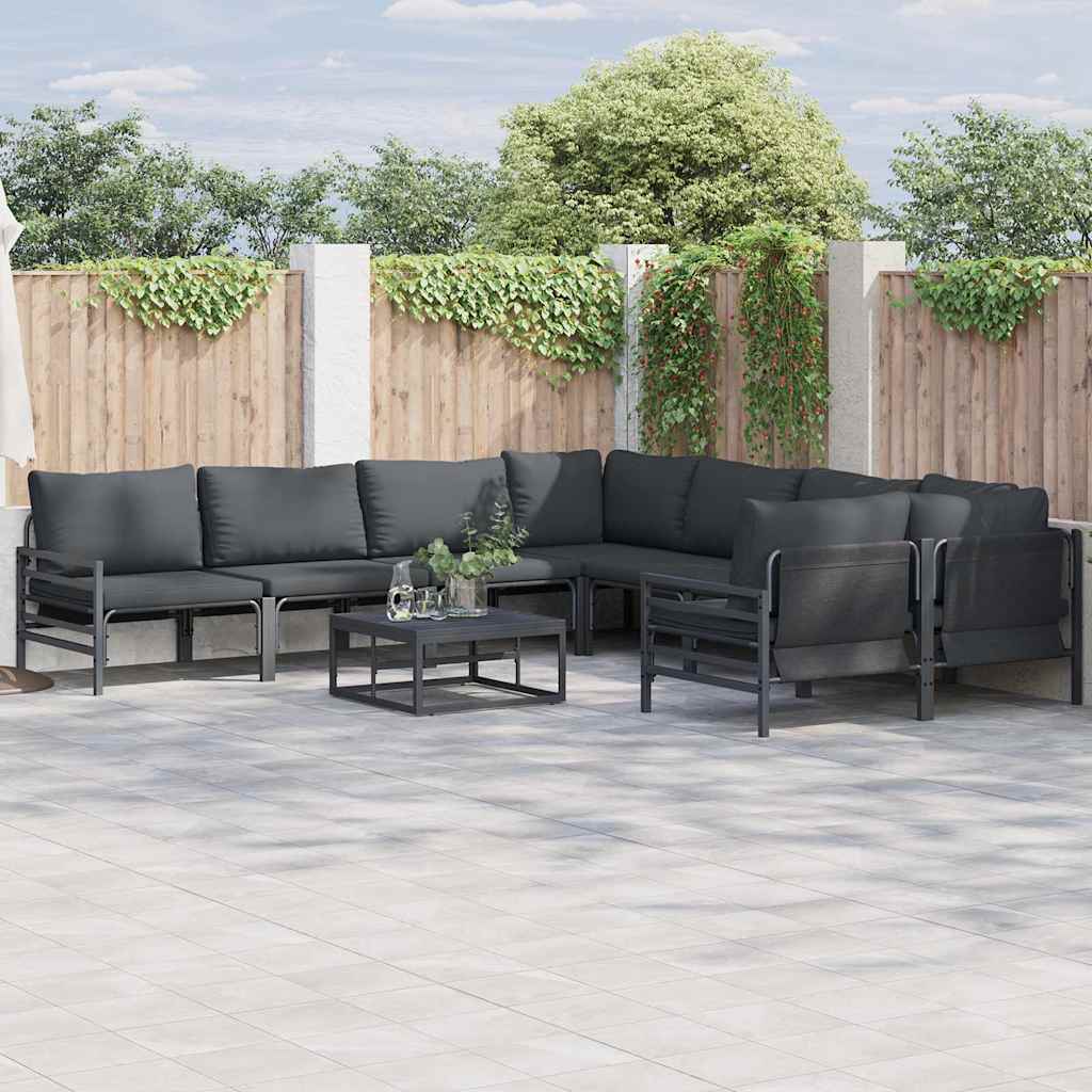 vidaXL Zestaw Sof na Ogród z poduszką 9 pcs Czarny Stal