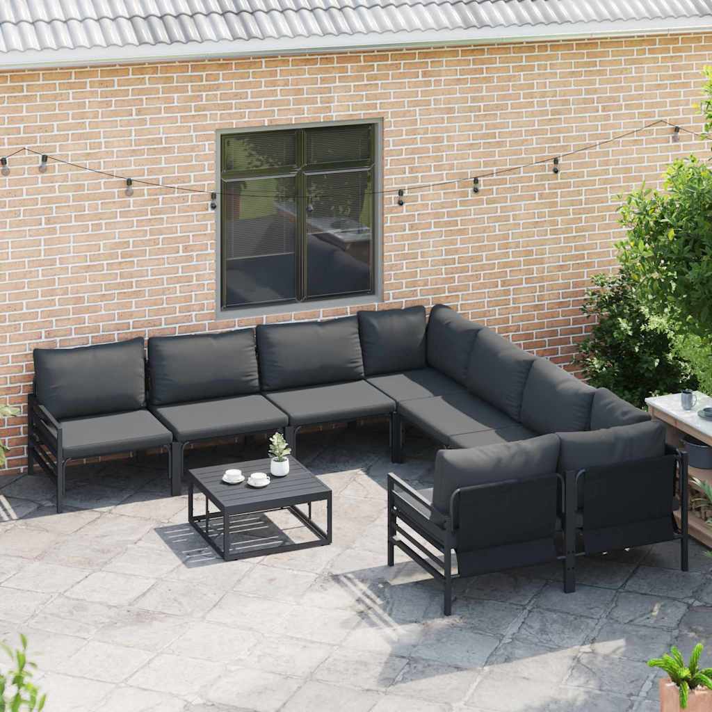 vidaXL Zestaw Sof na Ogród z poduszką 9 pcs Czarny Stal