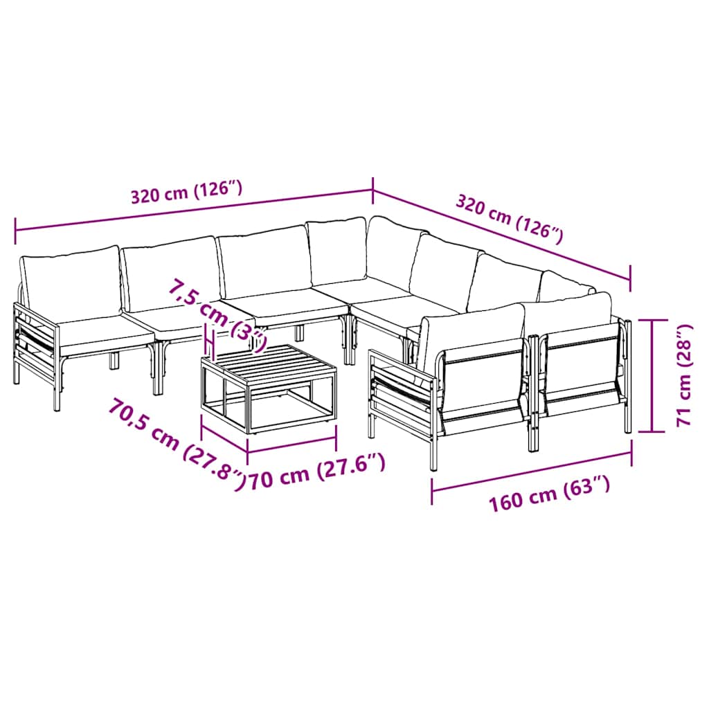 vidaXL Zestaw Sof na Ogród z poduszką 9 pcs Czarny Stal