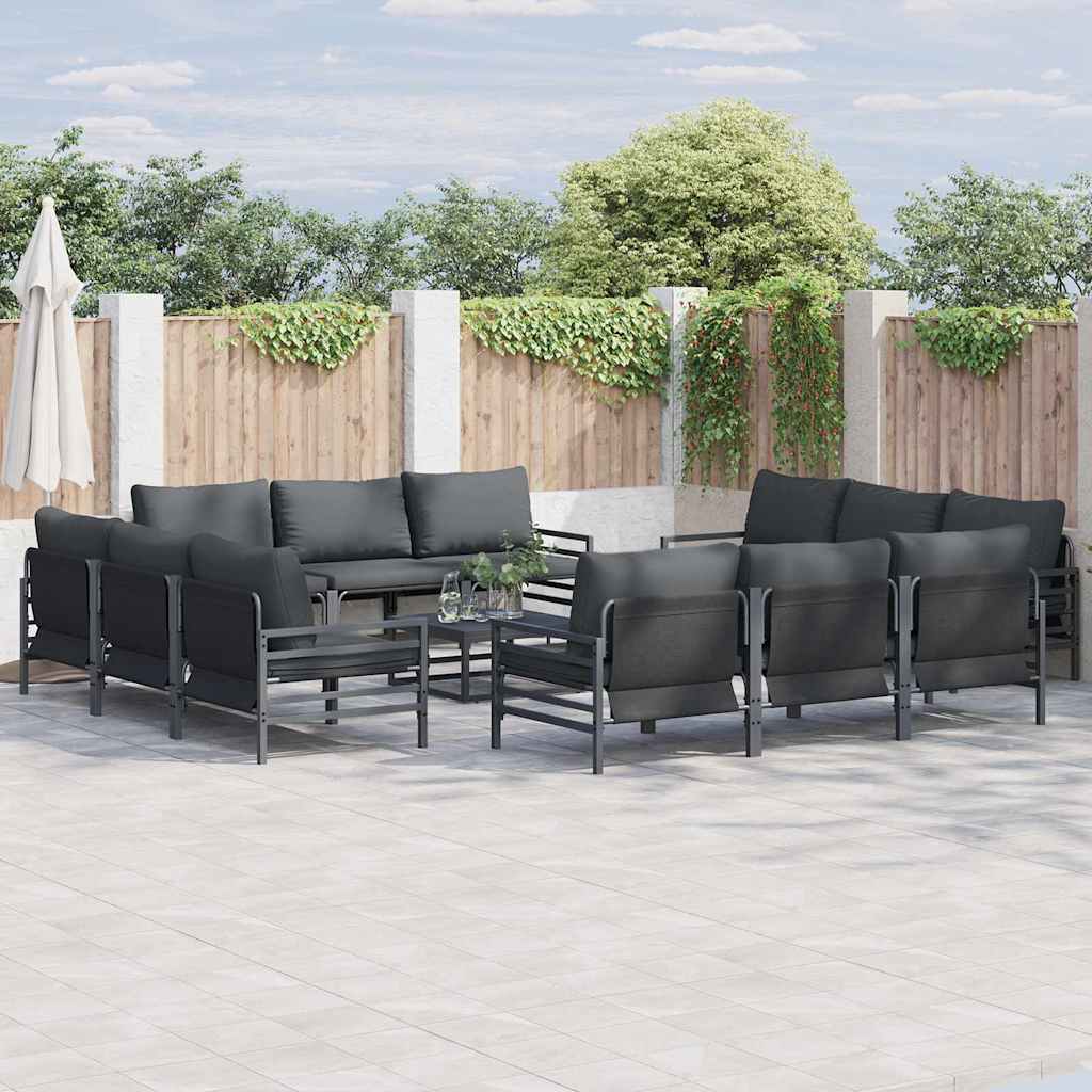 vidaXL Zestaw Sof na Ogród z poduszką 12 pcs Czarny Stal