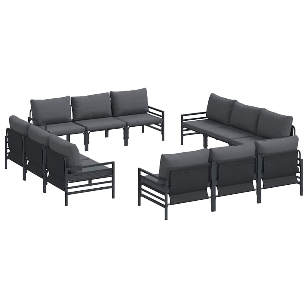 vidaXL Zestaw Sof na Ogród z poduszką 12 pcs Czarny Stal