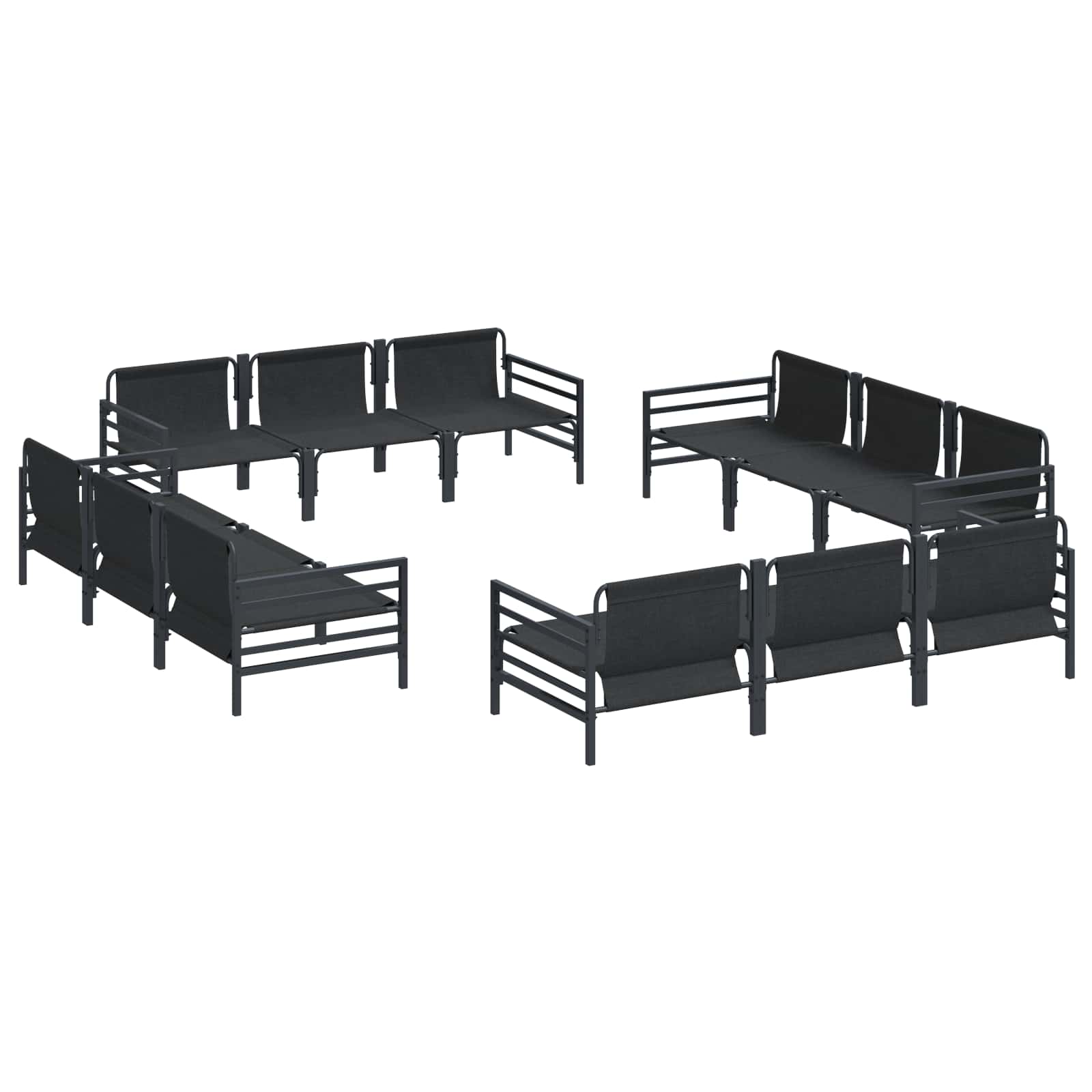 vidaXL Zestaw Sof na Ogród z poduszką 12 pcs Czarny Stal