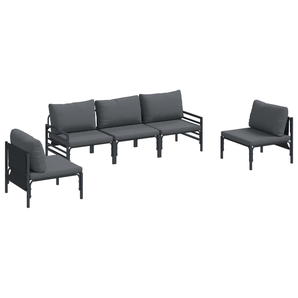 vidaXL Zestaw Sof na Ogród z poduszką 5 pcs Czarny Stal