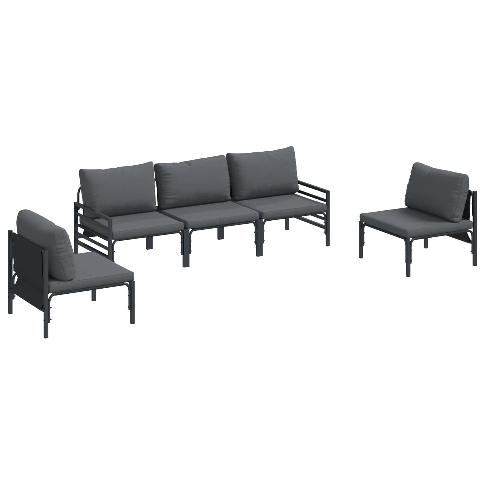 vidaXL Zestaw Sof na Ogród z poduszką 5 pcs Czarny Stal
