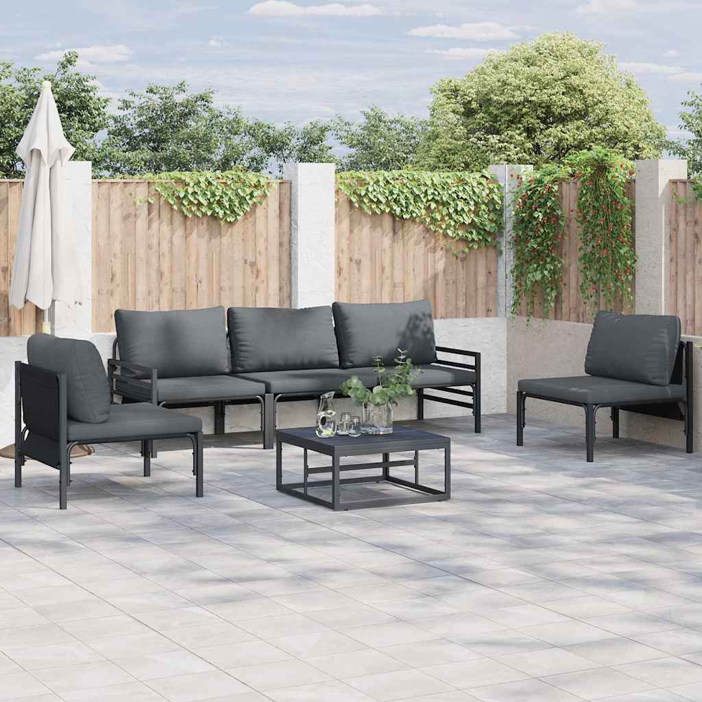 vidaXL Zestaw Sof na Ogród z poduszką 6 pcs Czarny Stal