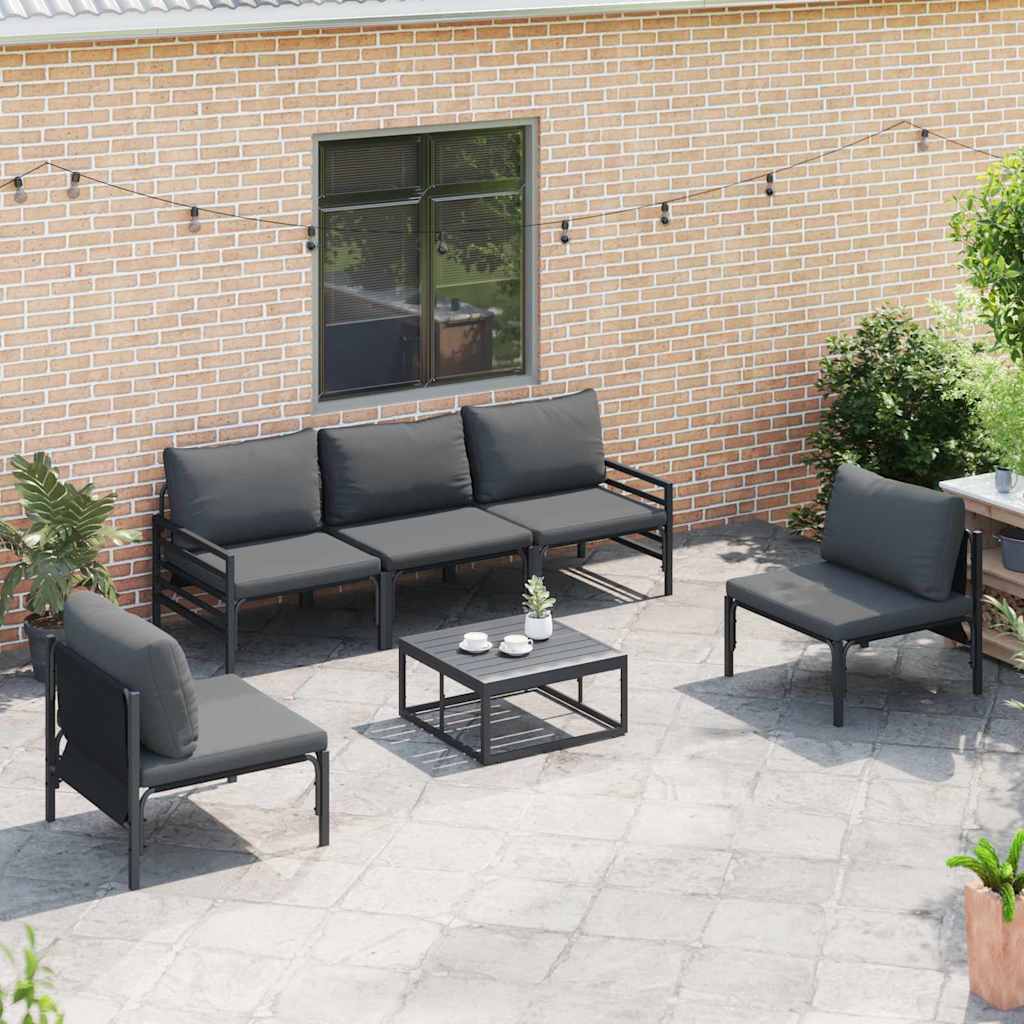 vidaXL Zestaw Sof na Ogród z poduszką 6 pcs Czarny Stal