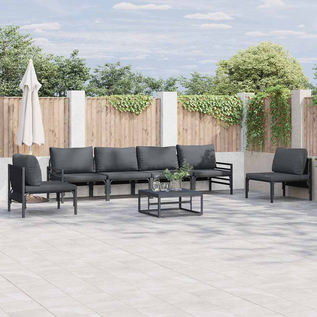 vidaXL Zestaw Sof na Ogród z poduszką 6 pcs Czarny Stal