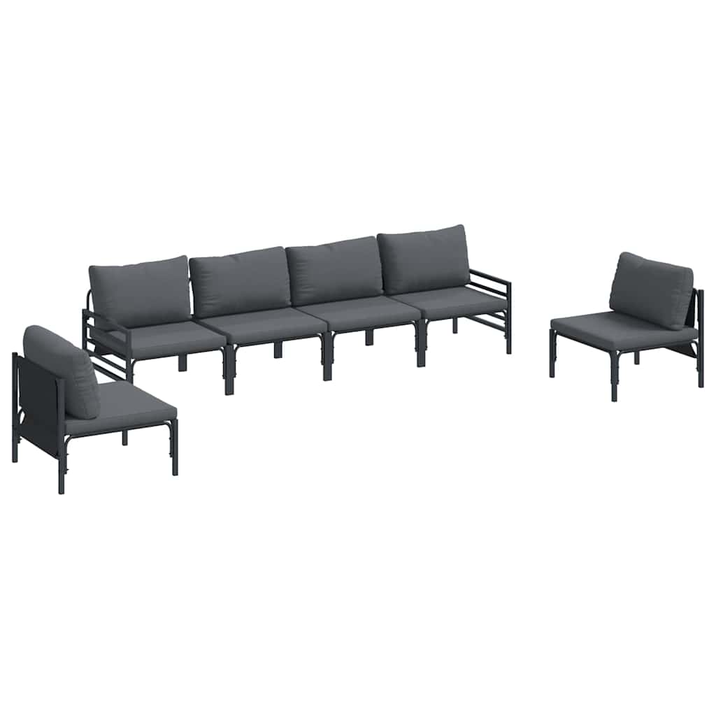 vidaXL Zestaw Sof na Ogród z poduszką 6 pcs Czarny Stal