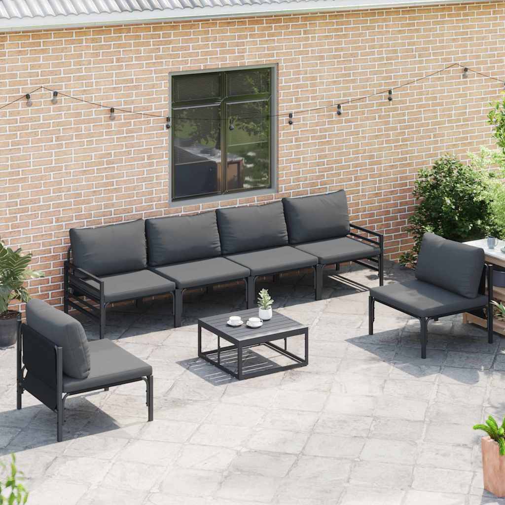 vidaXL Zestaw Sof na Ogród z poduszką 7 pcs Czarny Stal