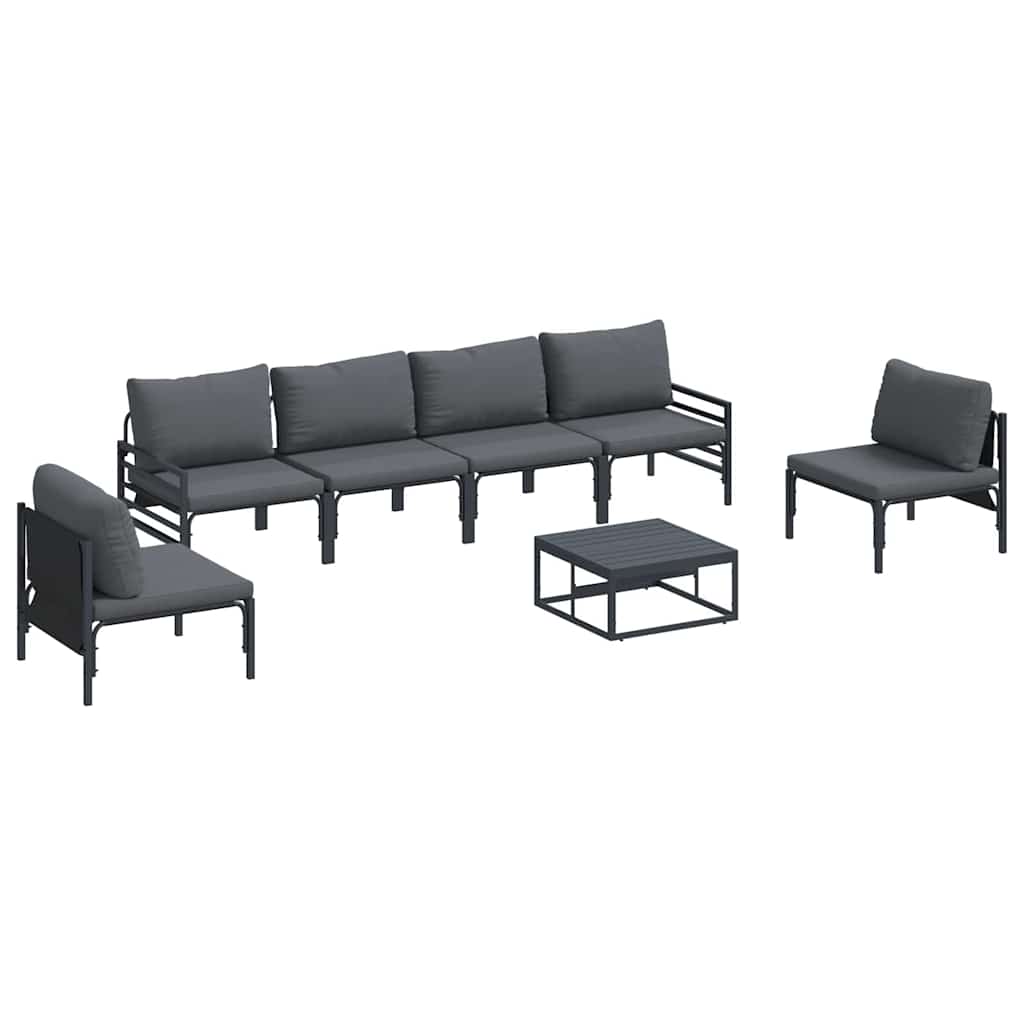vidaXL Zestaw Sof na Ogród z poduszką 7 pcs Czarny Stal