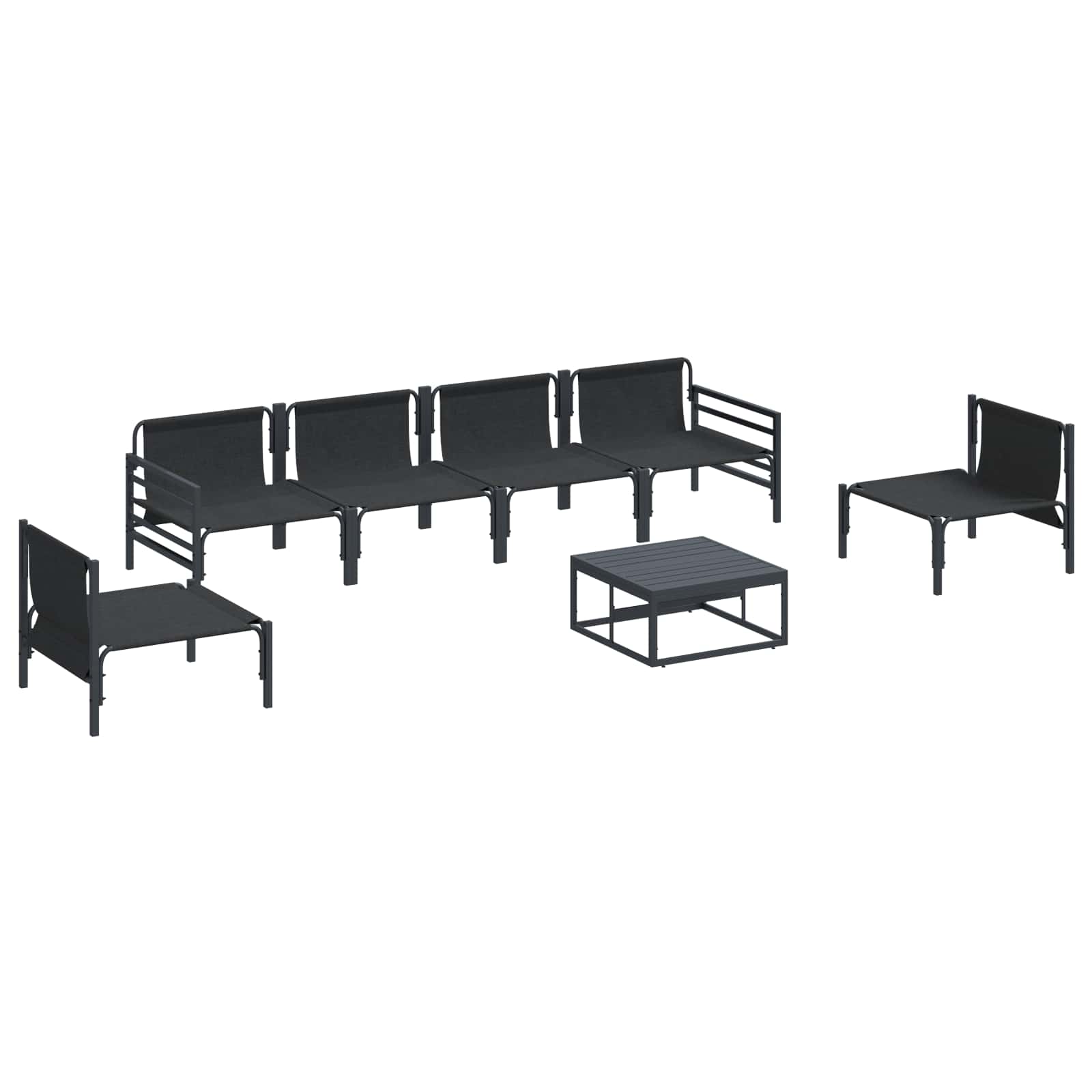 vidaXL Zestaw Sof na Ogród z poduszką 7 pcs Czarny Stal