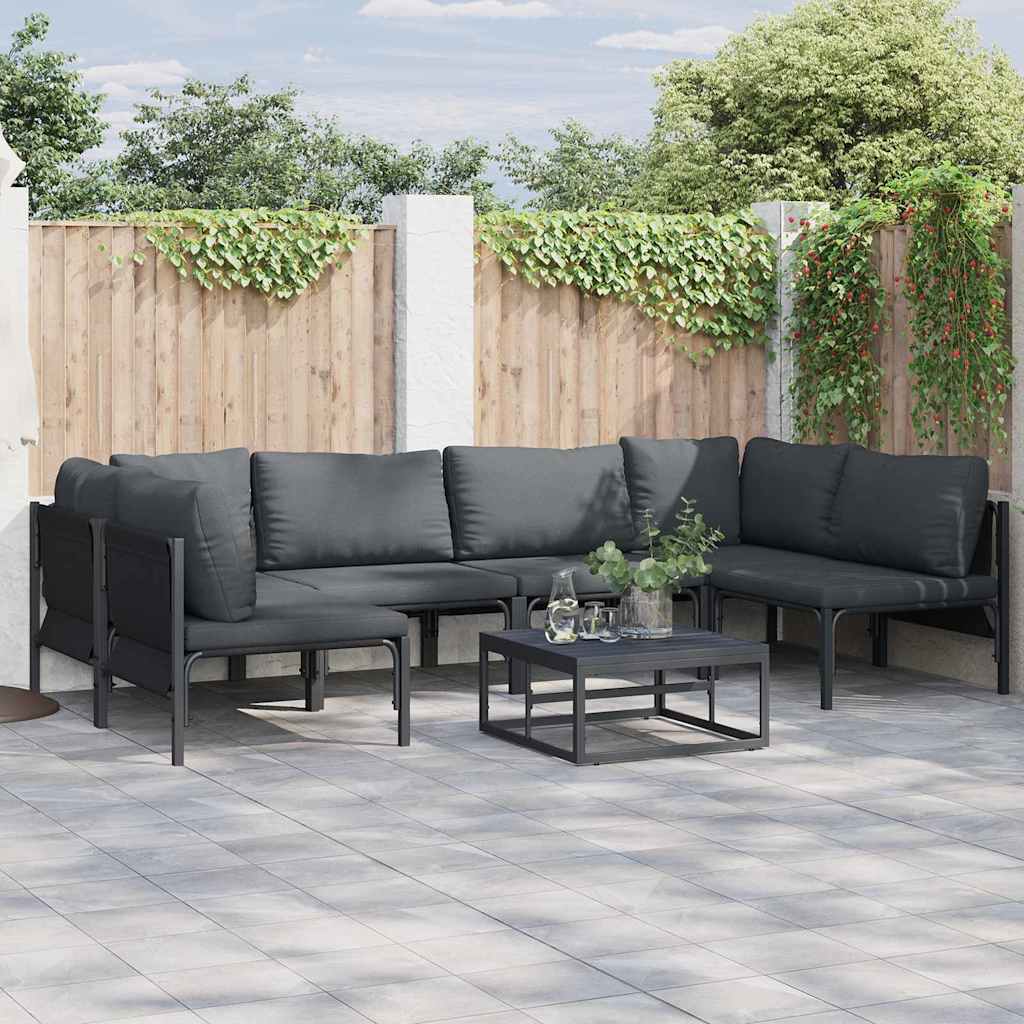 vidaXL Zestaw Sof na Ogród z poduszką 6 pcs Czarny Stal