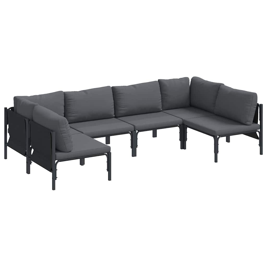 vidaXL Zestaw Sof na Ogród z poduszką 6 pcs Czarny Stal