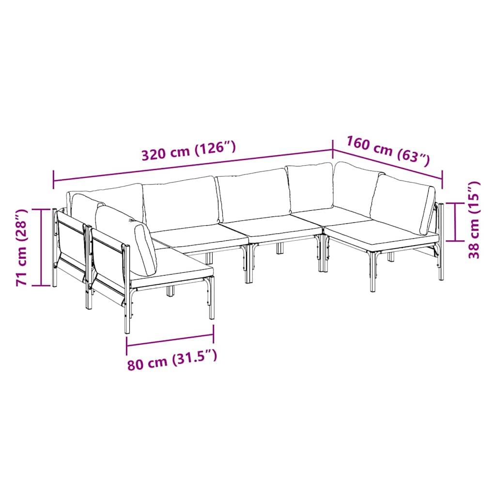 vidaXL Zestaw Sof na Ogród z poduszką 6 pcs Czarny Stal