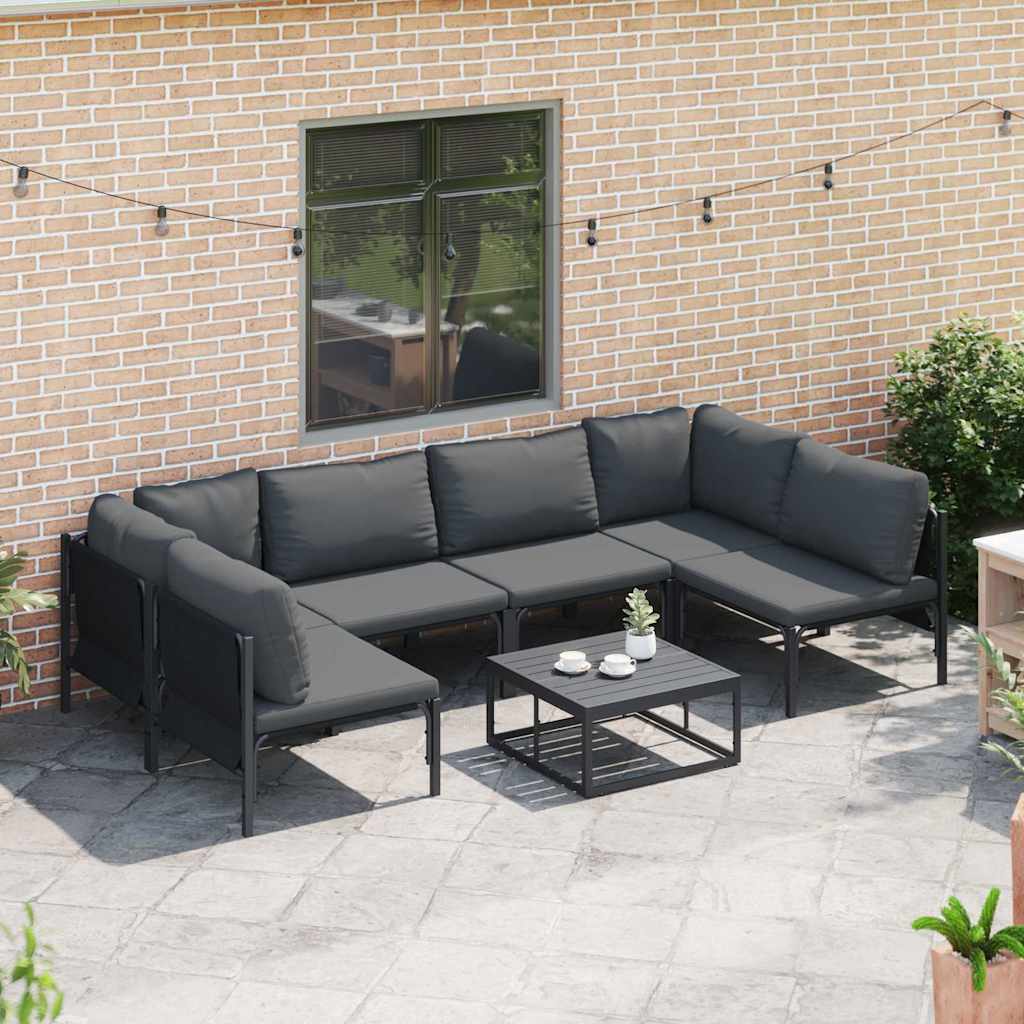 vidaXL Zestaw Sof na Ogród z poduszką 7 pcs Czarny Stal