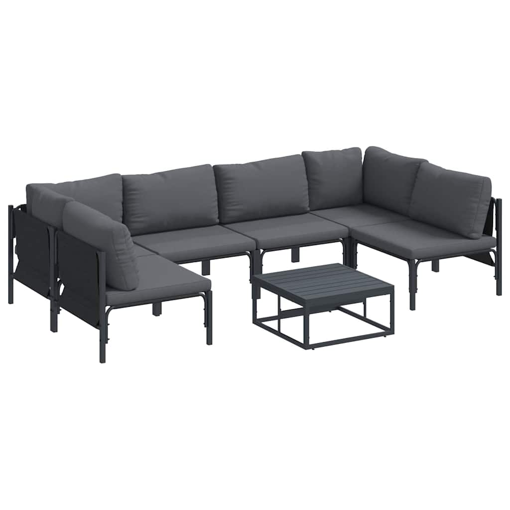 vidaXL Zestaw Sof na Ogród z poduszką 7 pcs Czarny Stal