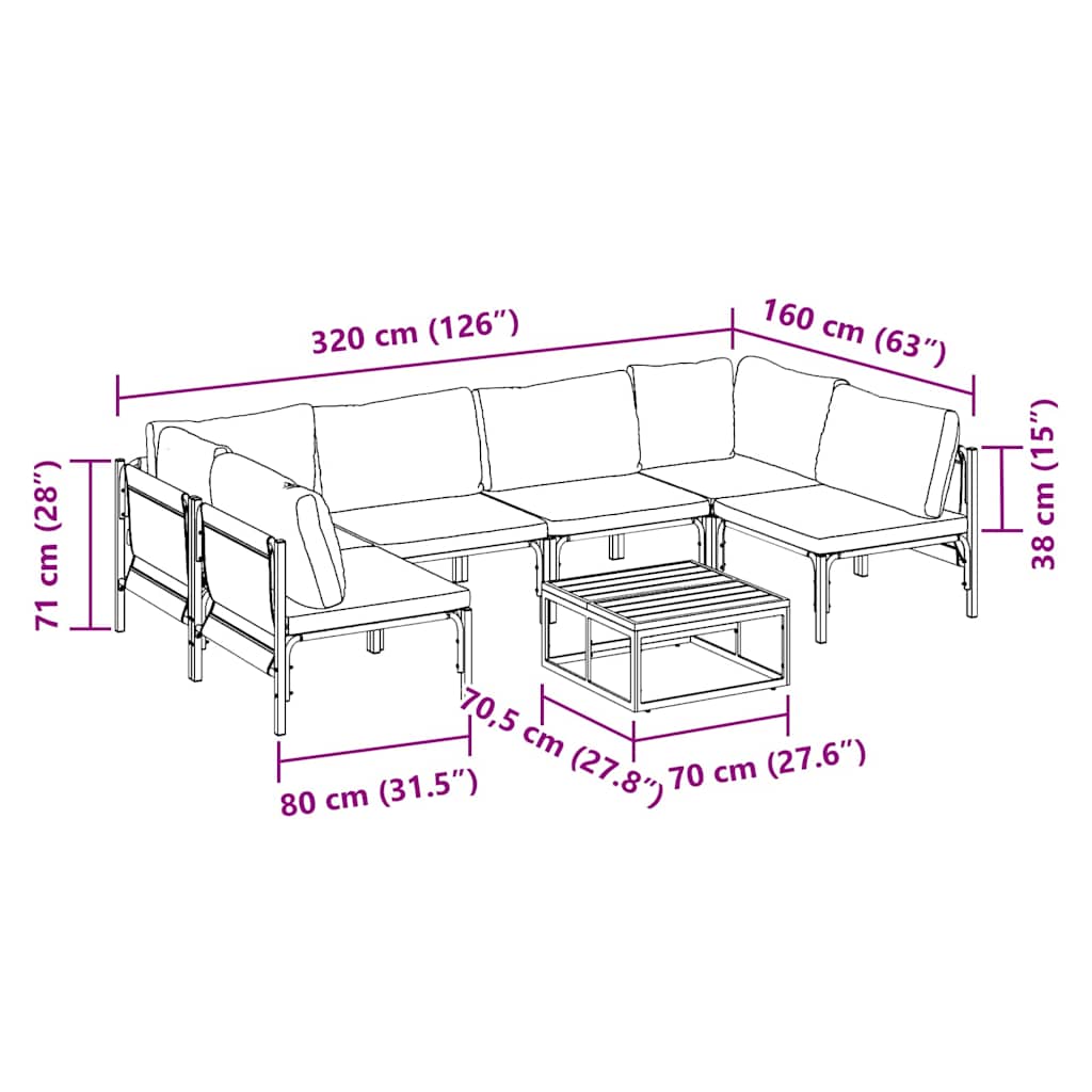 vidaXL Zestaw Sof na Ogród z poduszką 7 pcs Czarny Stal