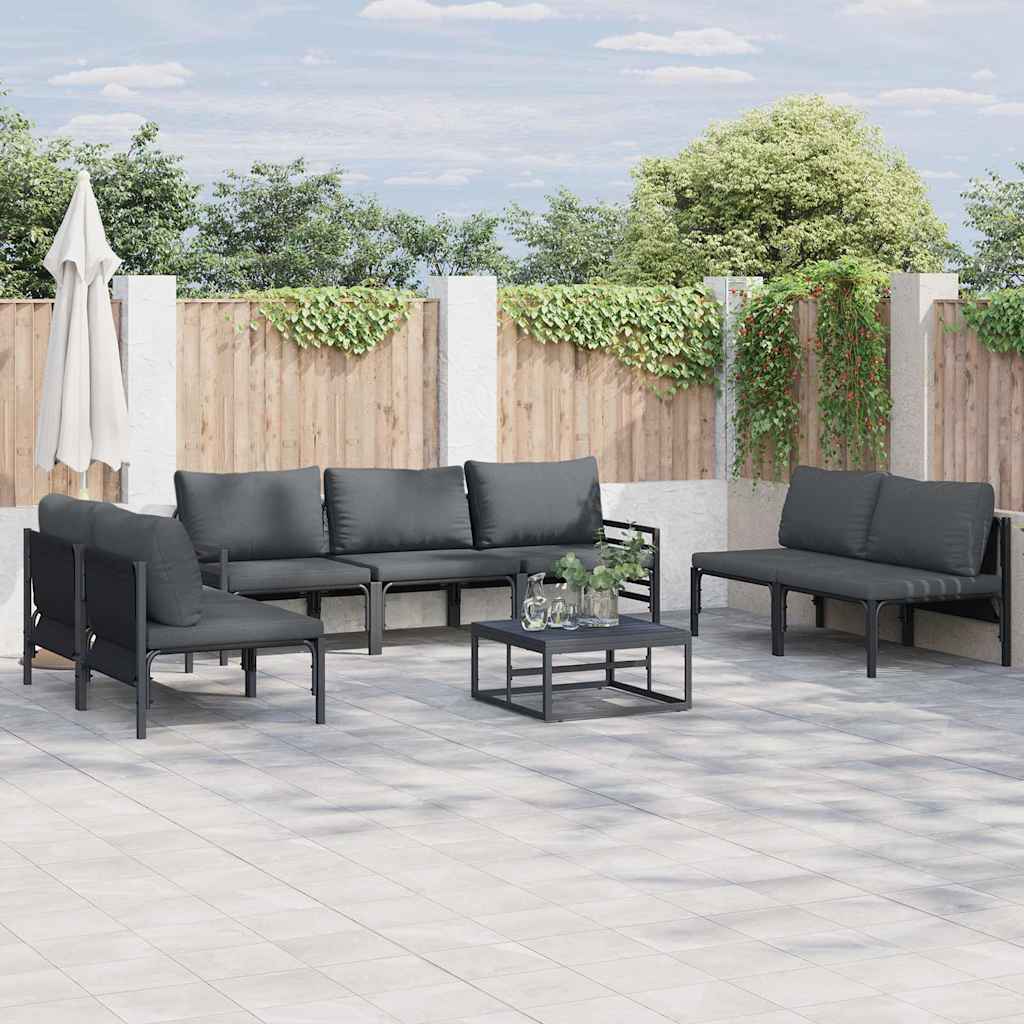 vidaXL Zestaw Sof na Ogród z poduszką 7 pcs Czarny Stal