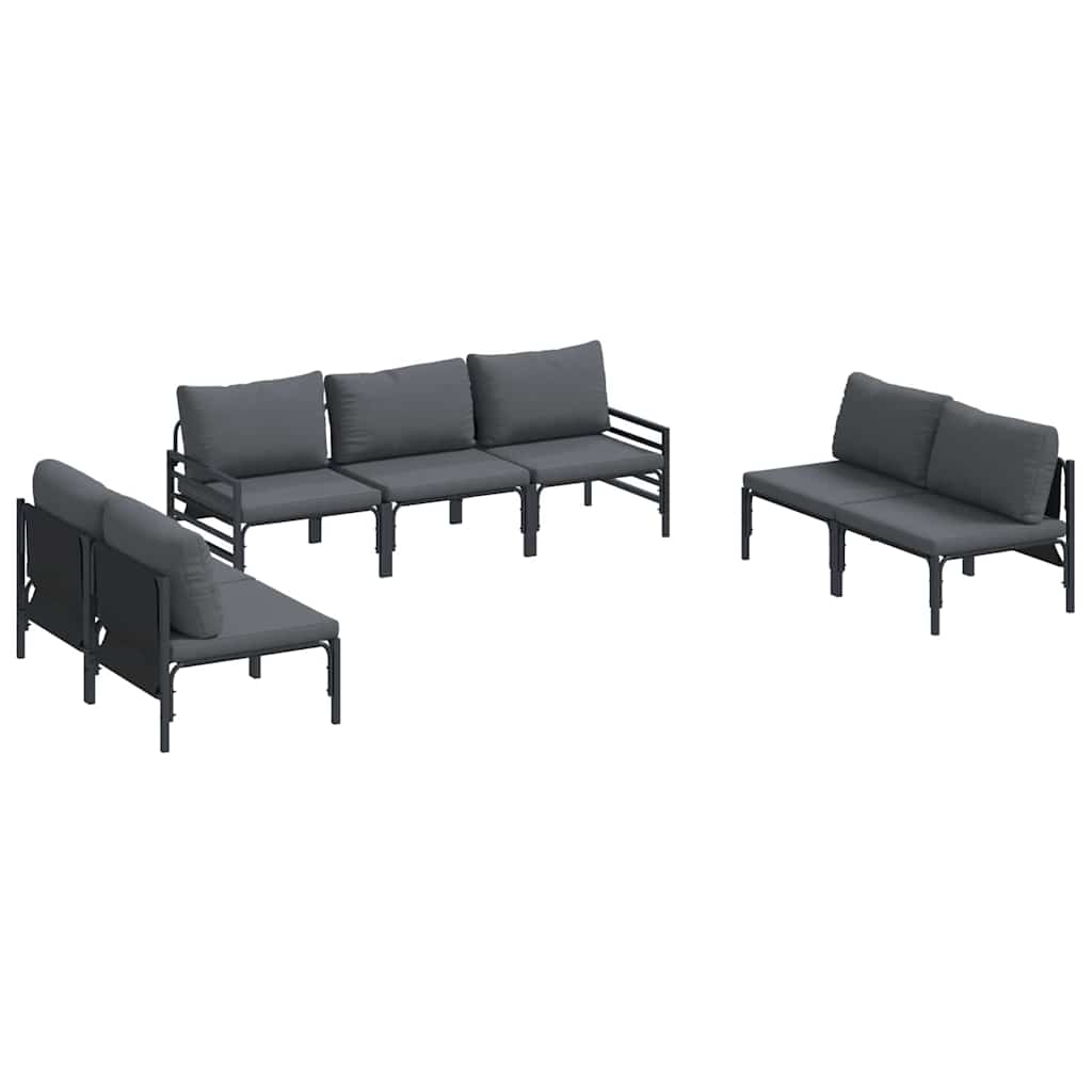 vidaXL Zestaw Sof na Ogród z poduszką 7 pcs Czarny Stal