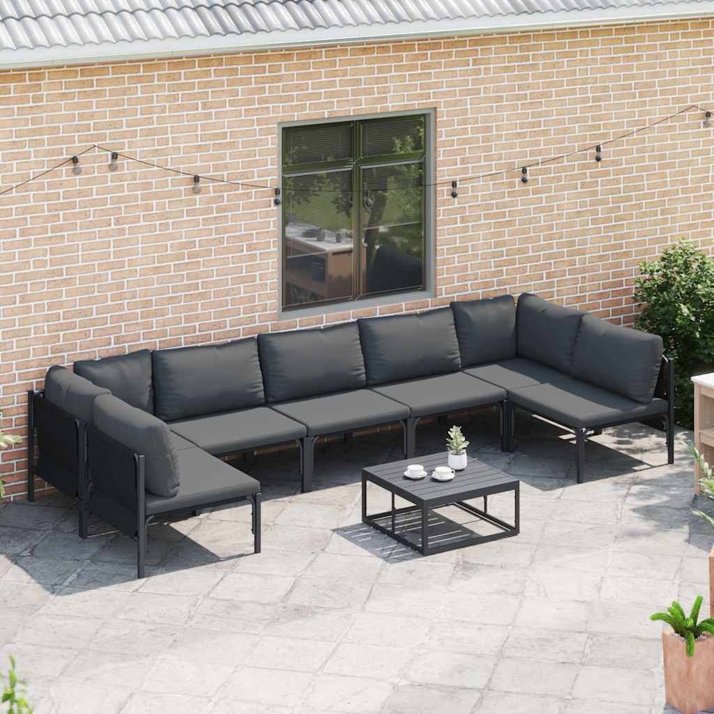 vidaXL Zestaw Sof na Ogród z poduszką 7 pcs Czarny Stal