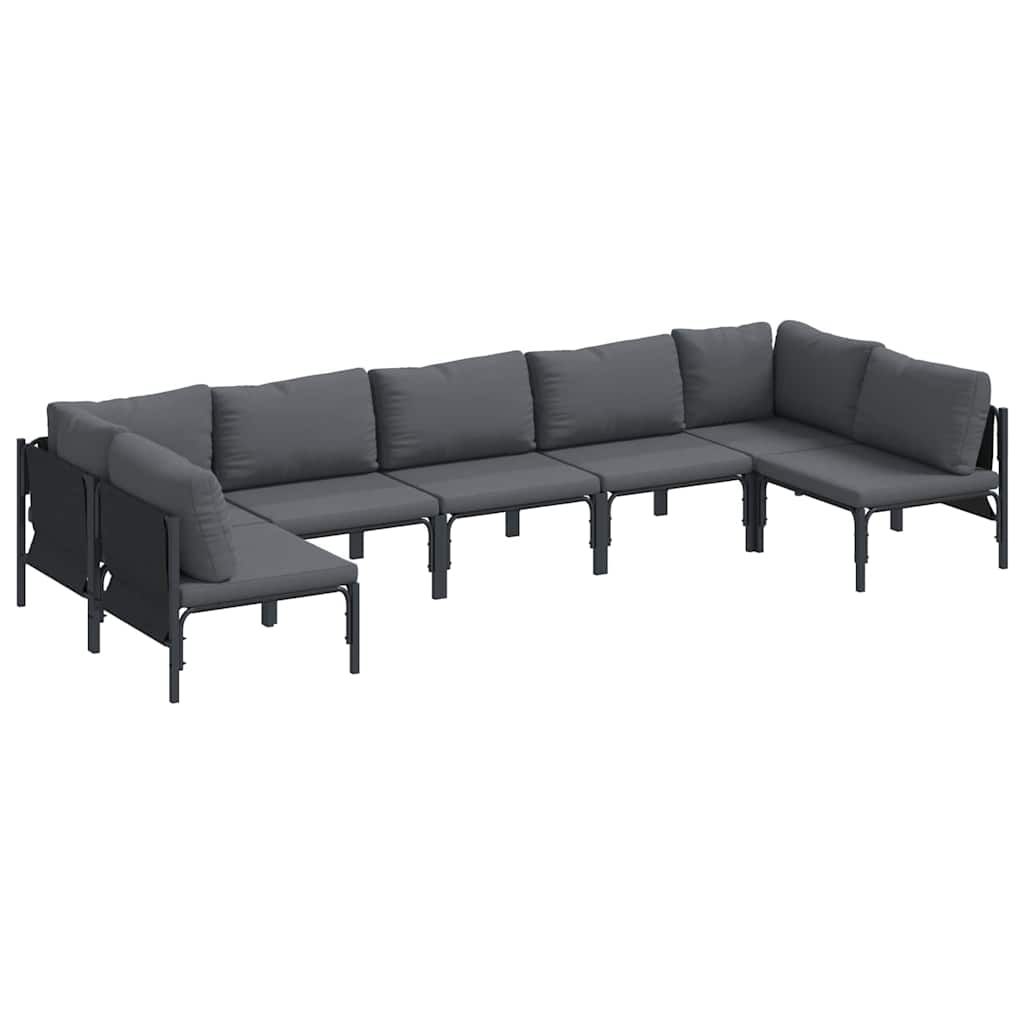vidaXL Zestaw Sof na Ogród z poduszką 7 pcs Czarny Stal