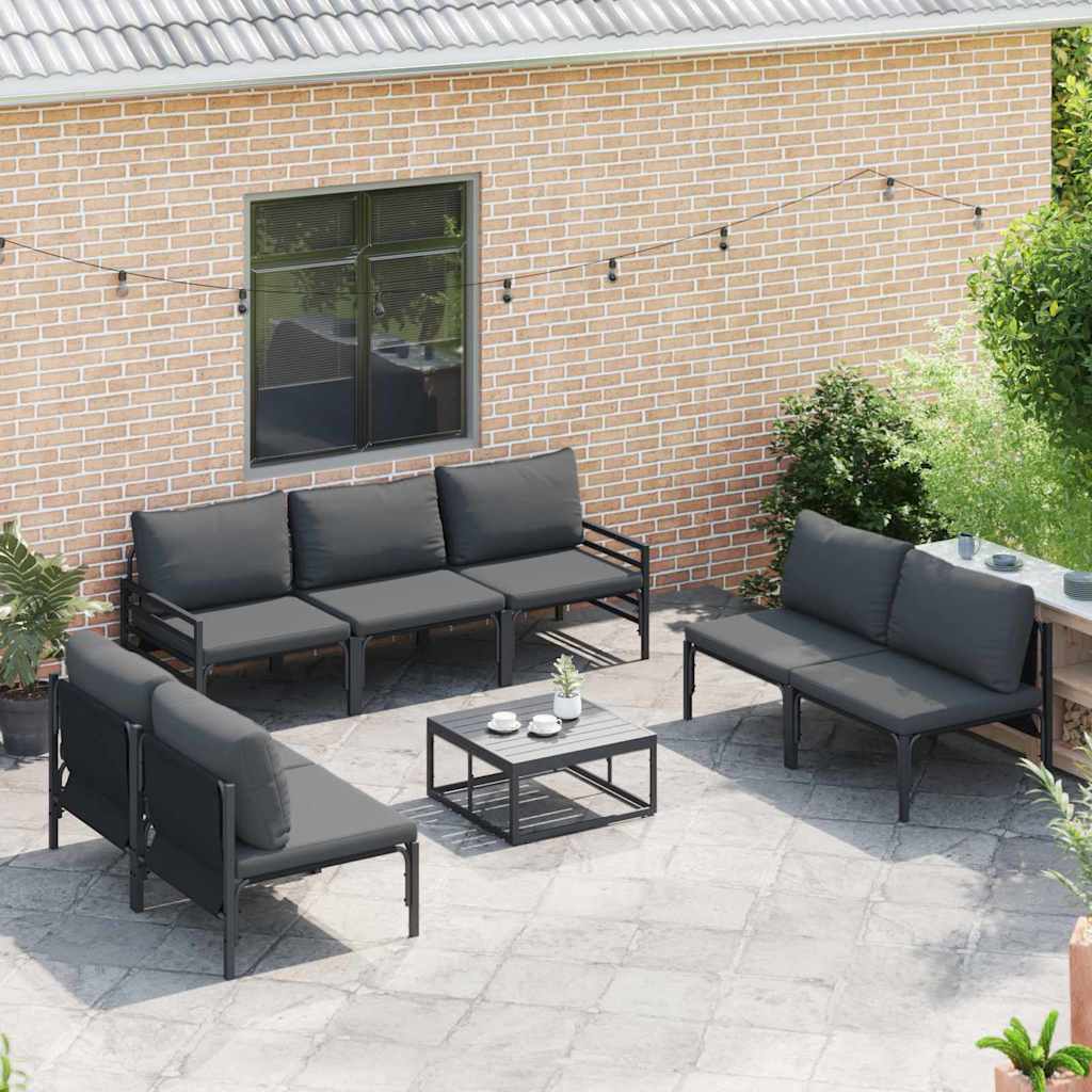 vidaXL Zestaw Sof na Ogród z poduszką 8 pcs Czarny Stal