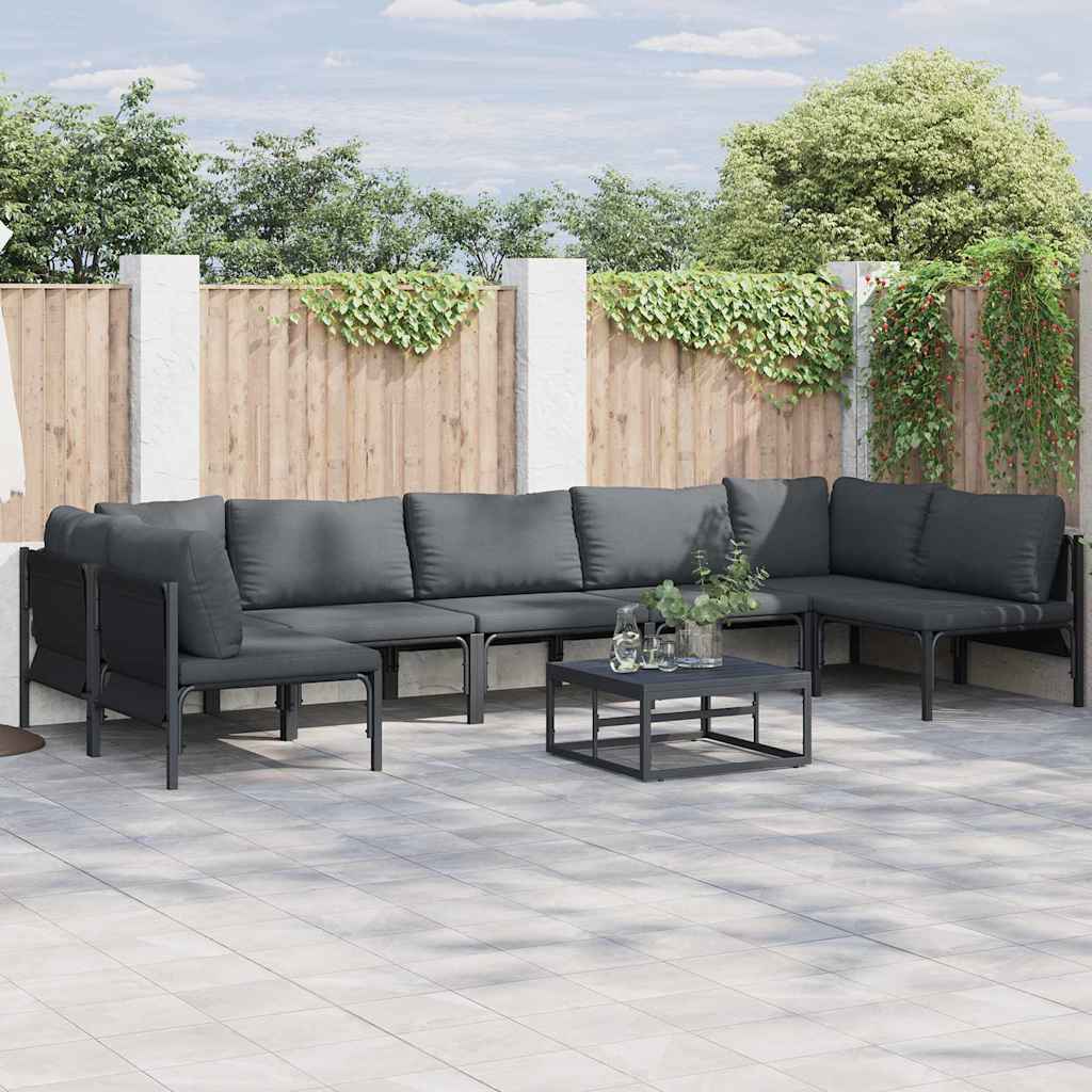 vidaXL Zestaw Sof na Ogród z poduszką 8 pcs Czarny Stal