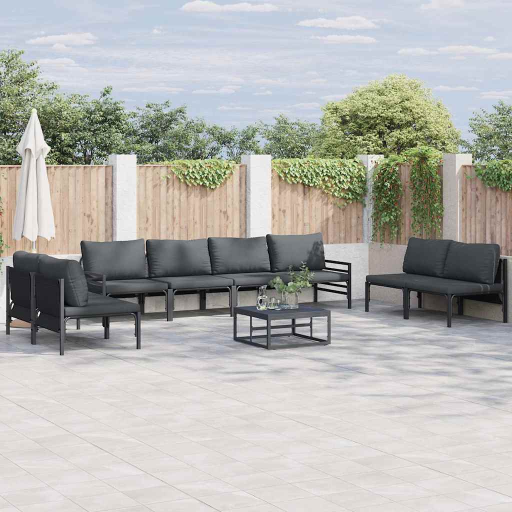 vidaXL Zestaw Sof na Ogród z poduszką 8 pcs Czarny Stal