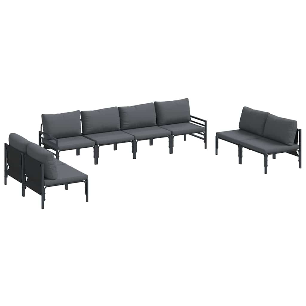 vidaXL Zestaw Sof na Ogród z poduszką 8 pcs Czarny Stal