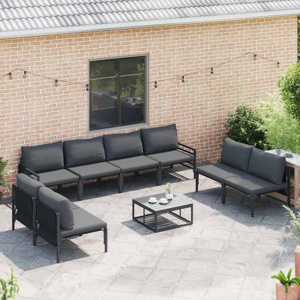 vidaXL Zestaw Sof na Ogród z poduszką 9 pcs Czarny Stal