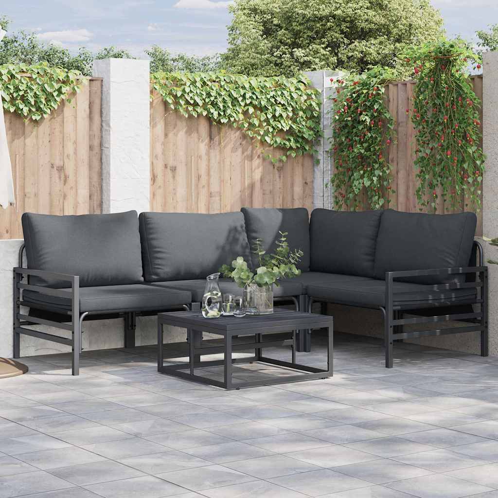 vidaXL Zestaw Sof na Ogród z poduszką 4 pcs Czarny Stal