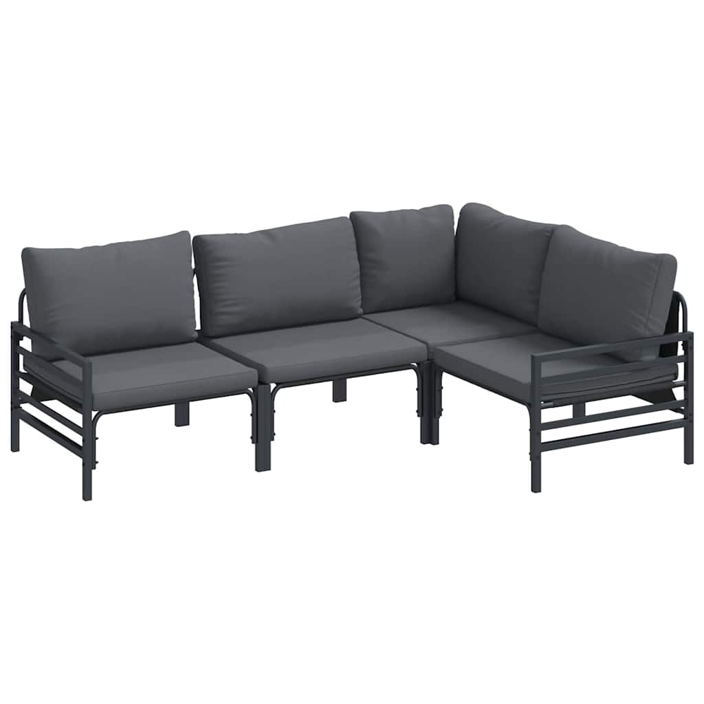 vidaXL Zestaw Sof na Ogród z poduszką 4 pcs Czarny Stal