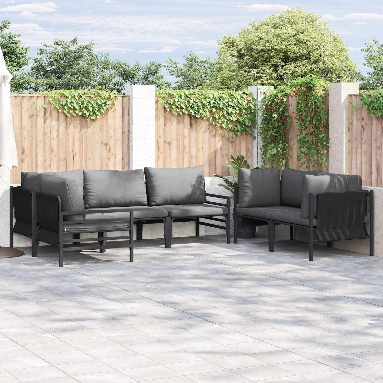 vidaXL Zestaw Sof na Ogród z poduszką 6 pcs Czarny Stal