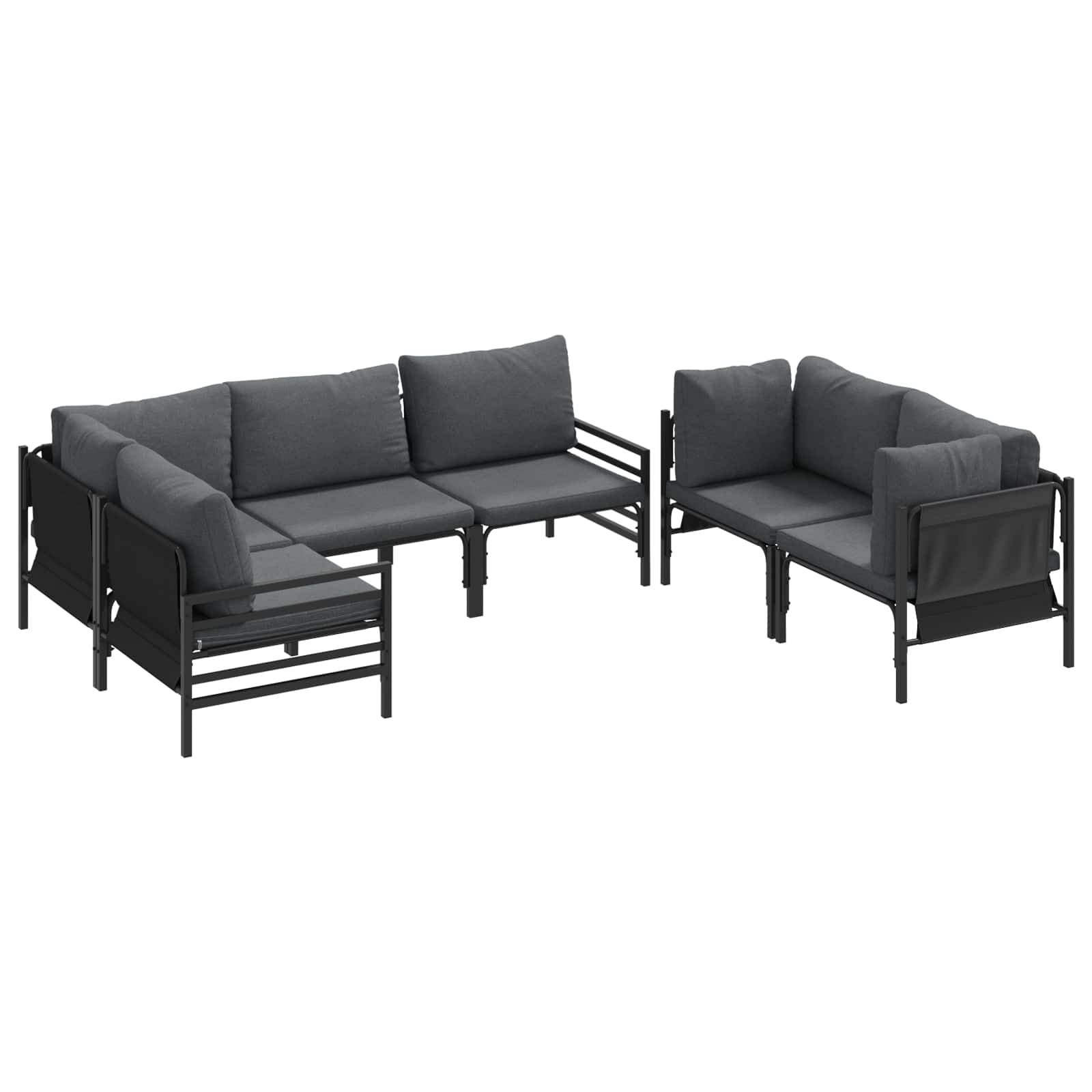 vidaXL Zestaw Sof na Ogród z poduszką 6 pcs Czarny Stal