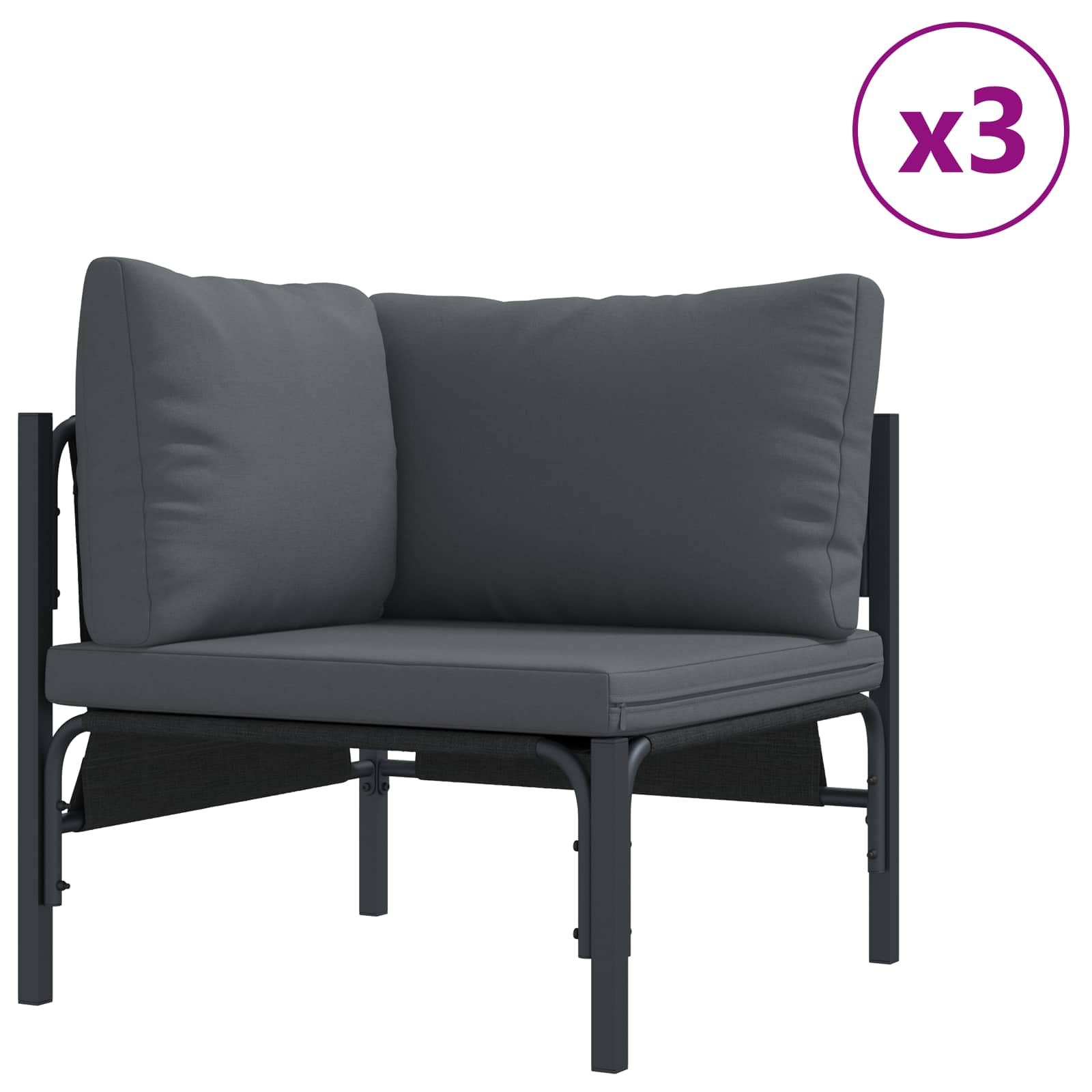 vidaXL Zestaw Sof na Ogród z poduszką 6 pcs Czarny Stal