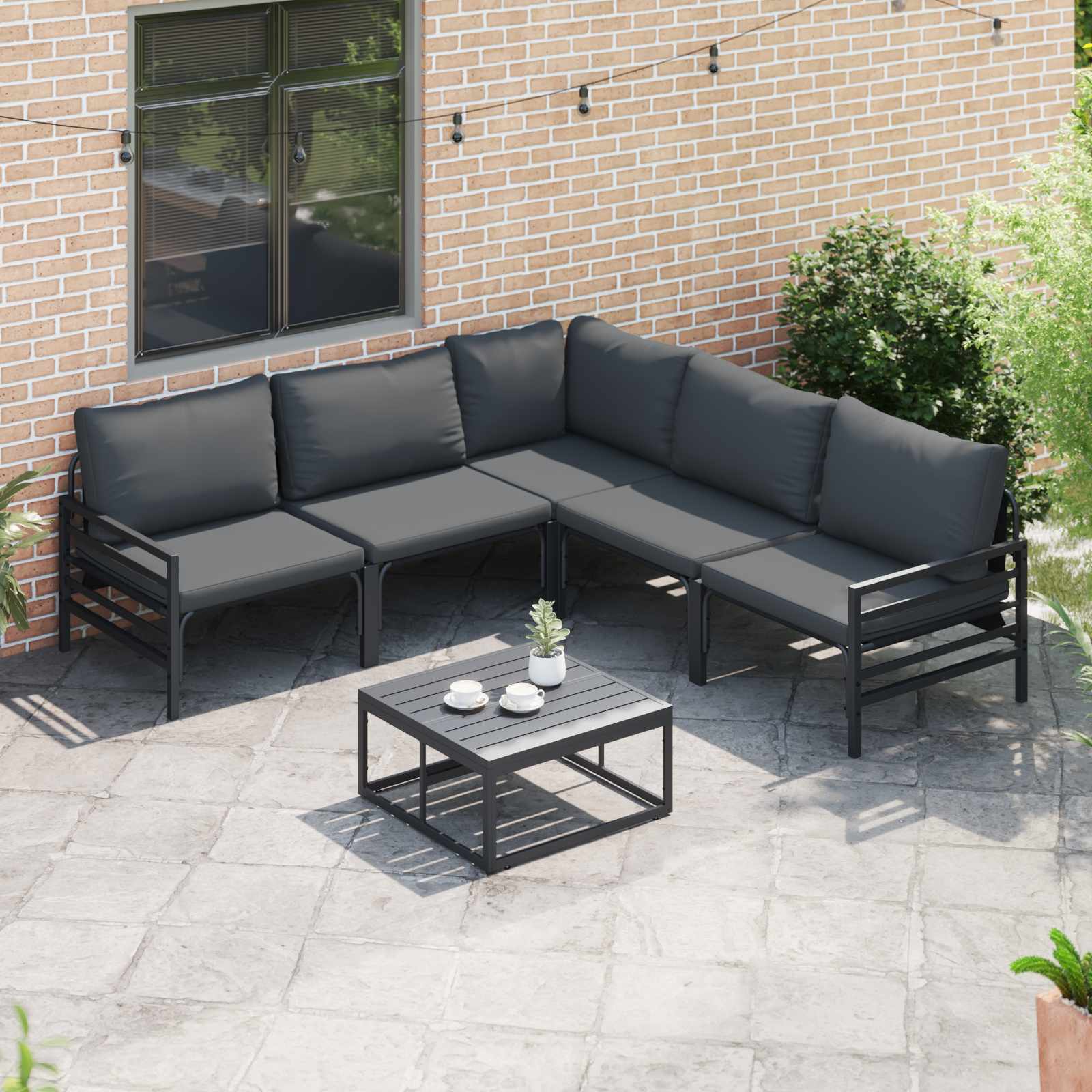 vidaXL Zestaw Sof na Ogród z poduszką 5 pcs Czarny Stal