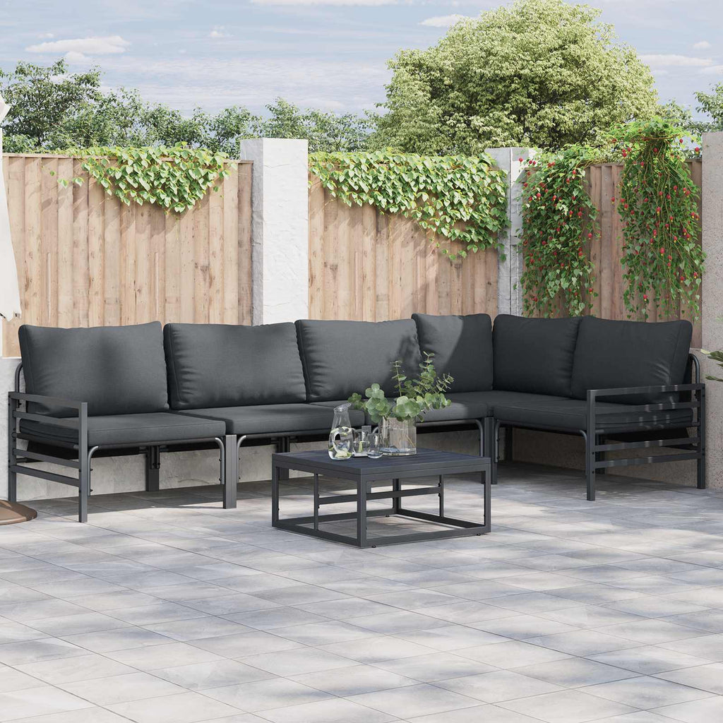 vidaXL Zestaw Sof na Ogród z poduszką 6 pcs Czarny Stal
