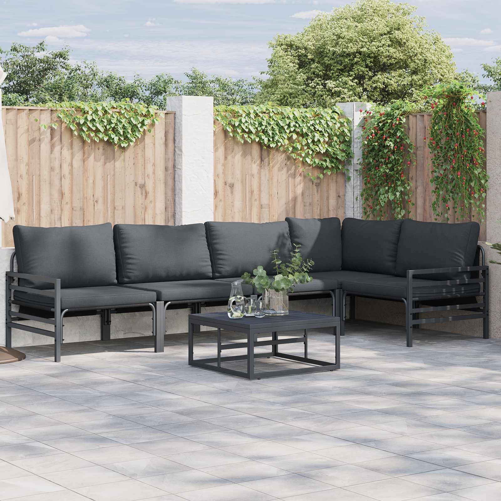 vidaXL Zestaw Sof na Ogród z poduszką 6 pcs Czarny Stal
